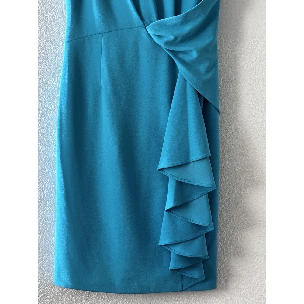 T Tahari Teal Blue Sheath Dress Ruffle Detail Business Casual Women's Size 8 - Picture 5 of 11